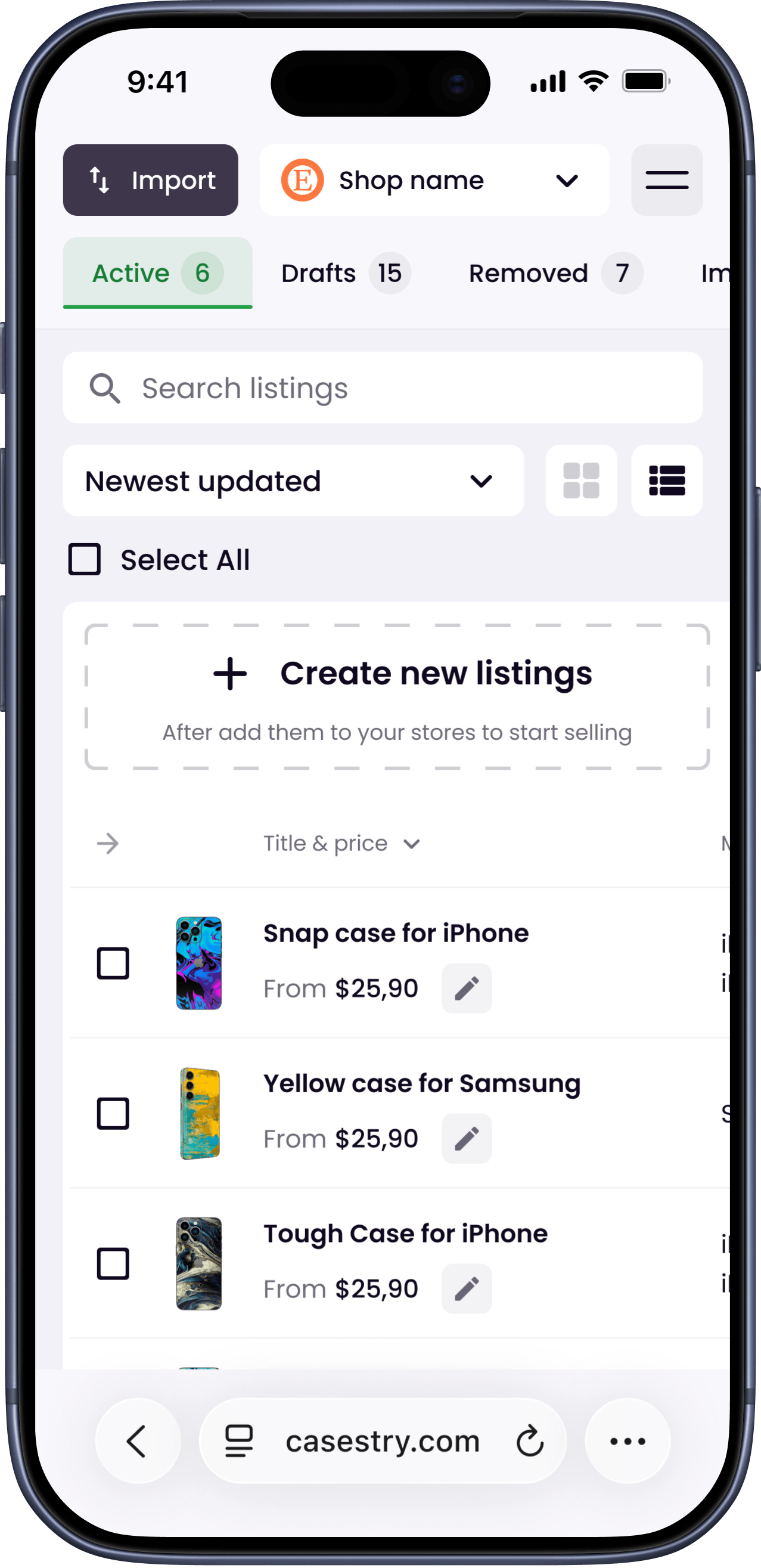 Listings mobile - screen 1
