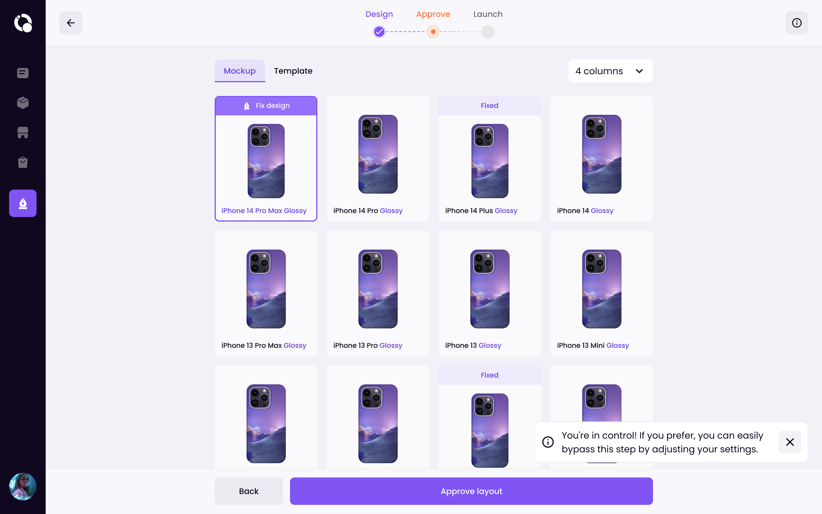 Approve step - mockup preview across models