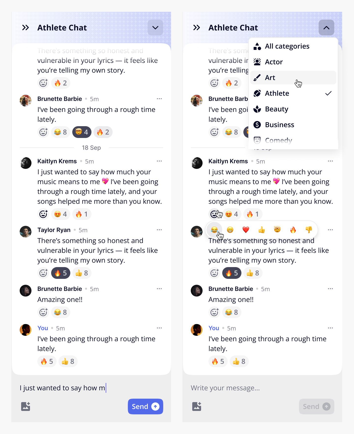 Chat sidebar variations