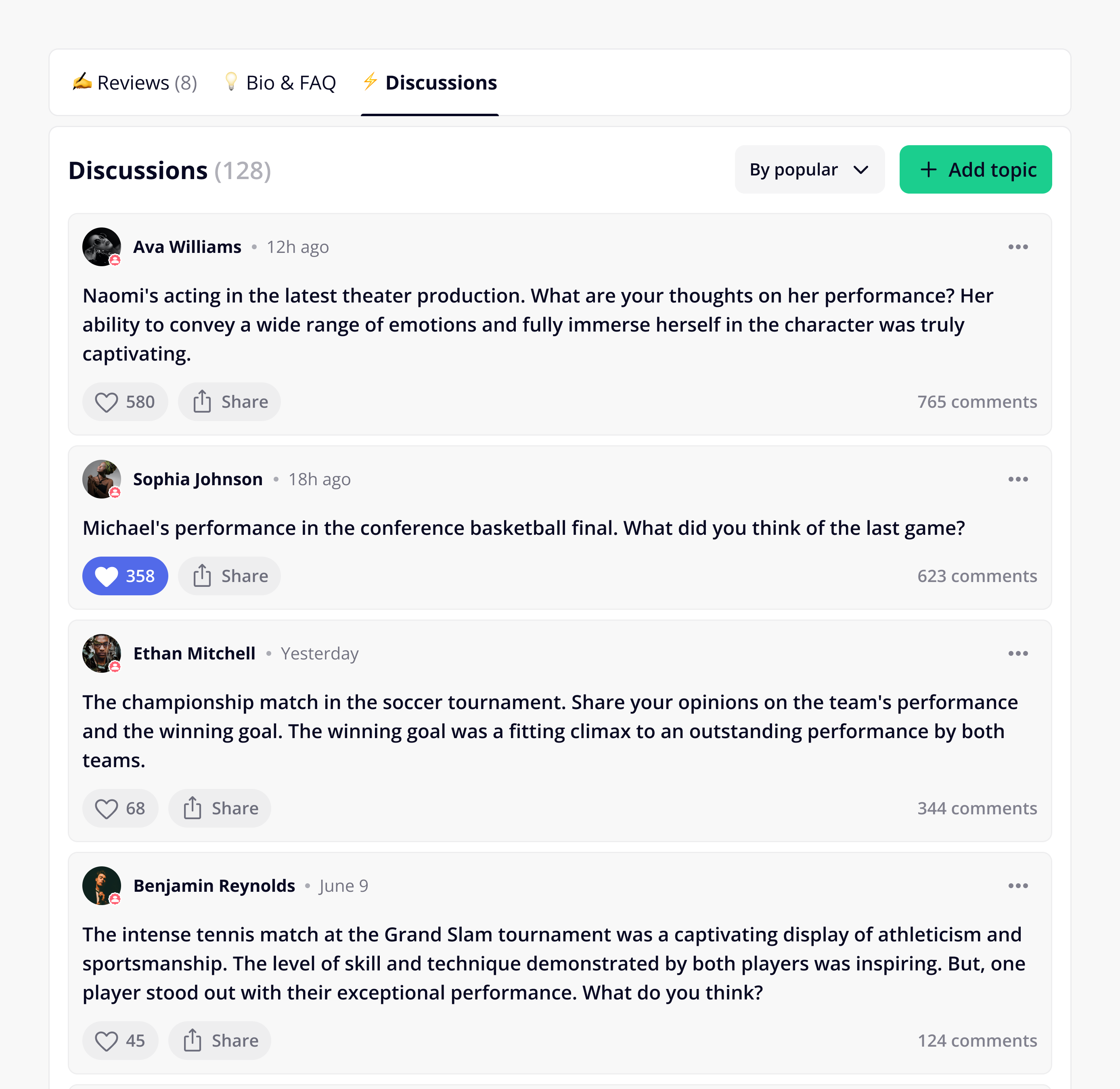 Creator profile - Discussions tab