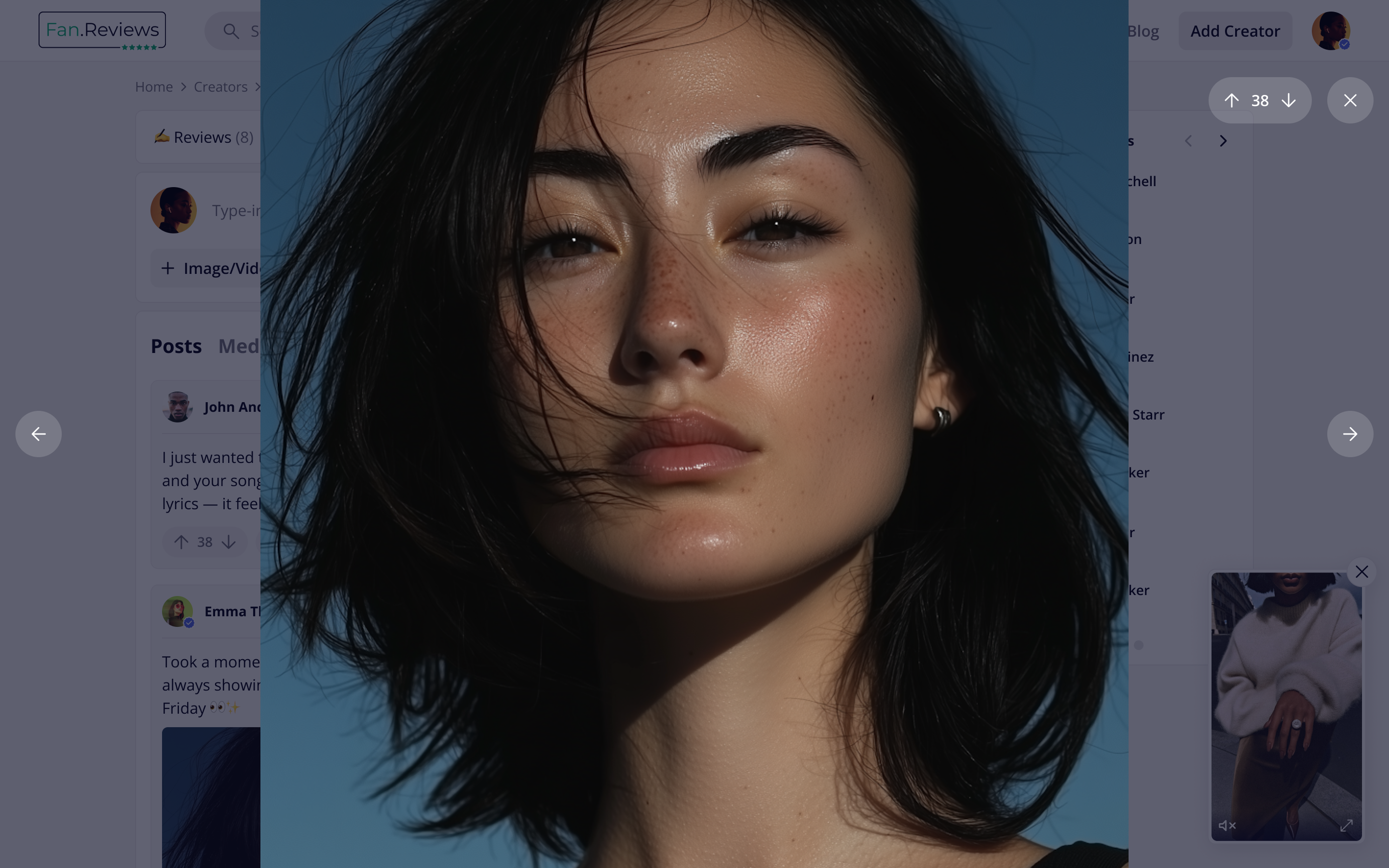 Creator page - image modal