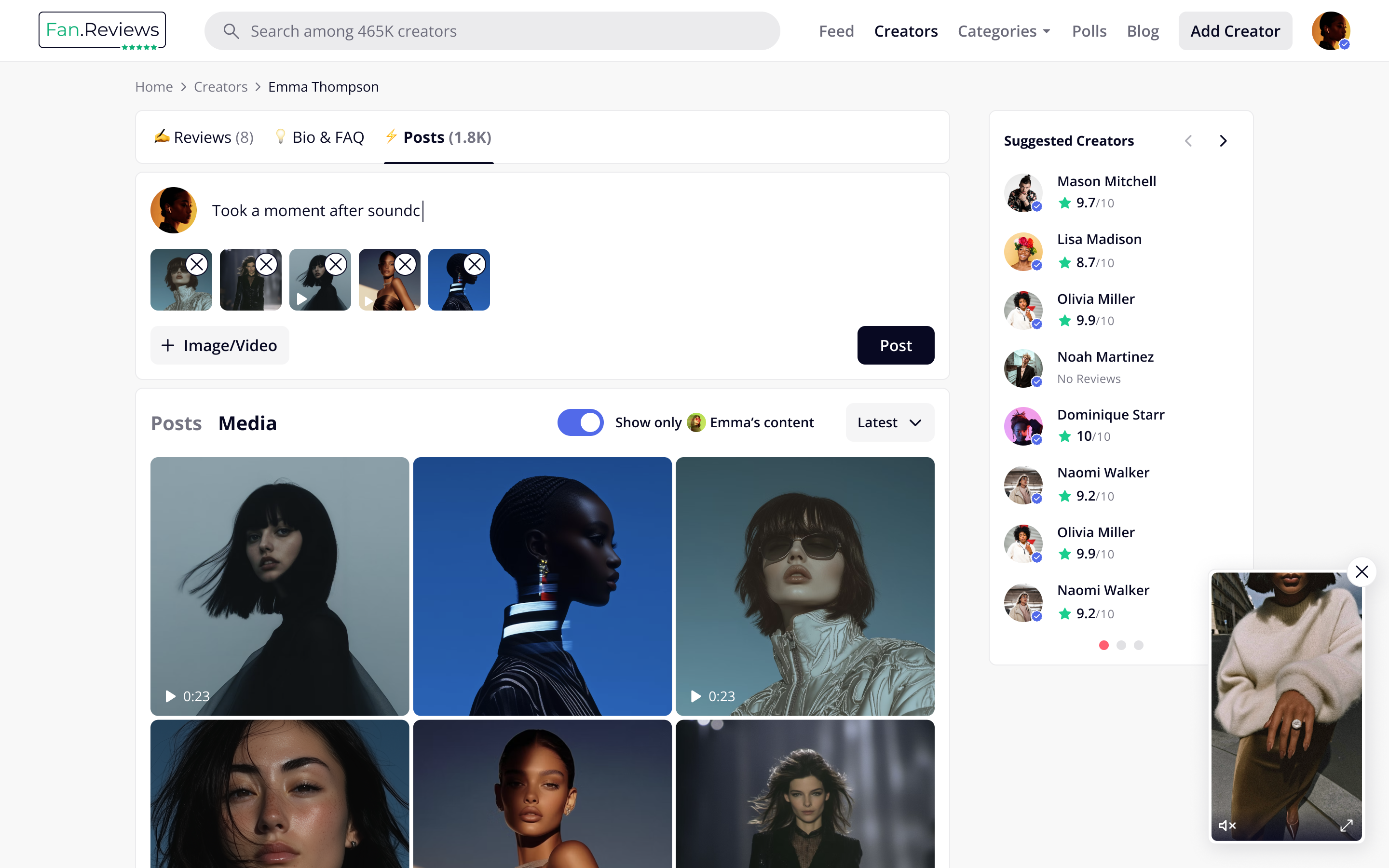 Creator page - writing a post