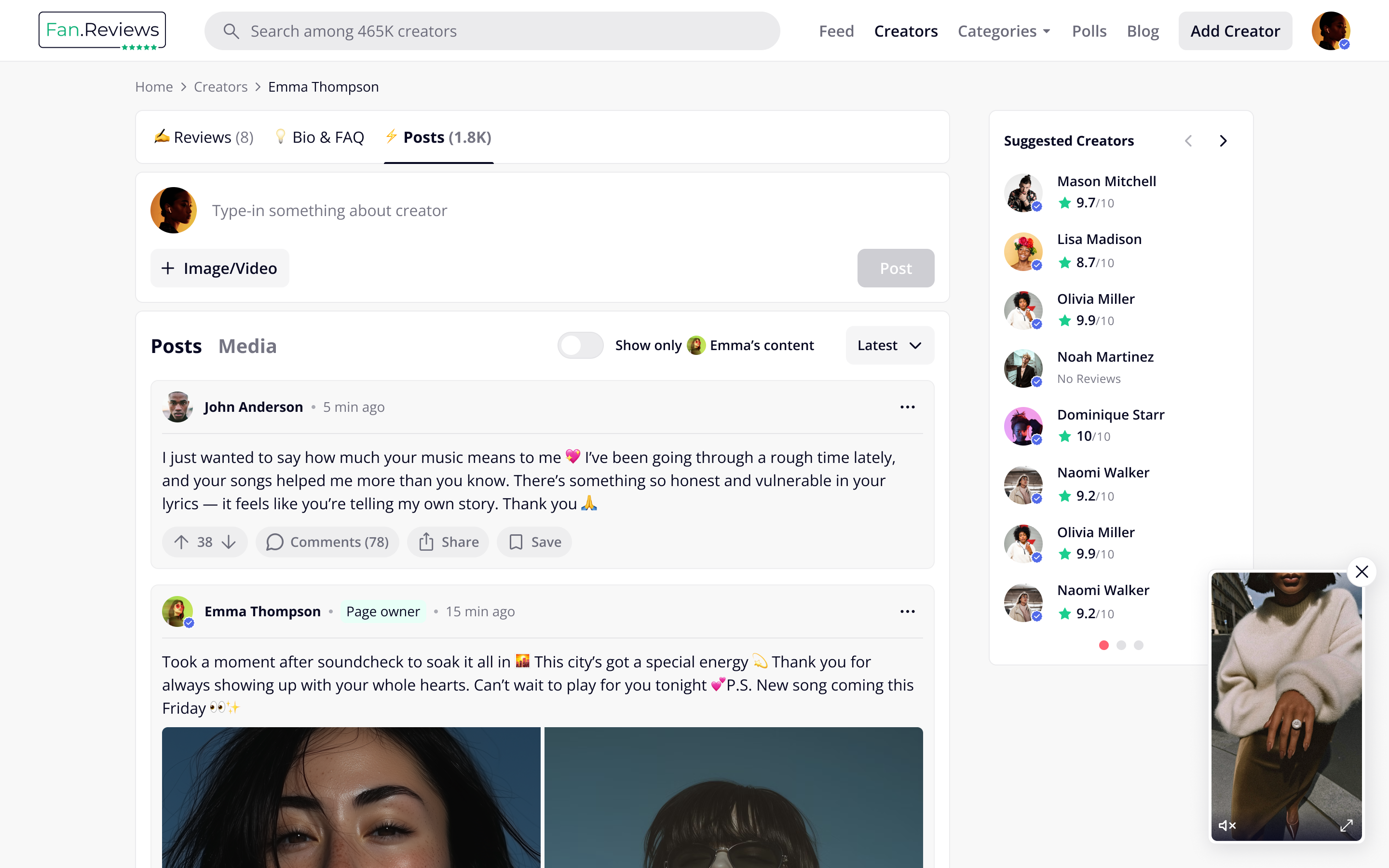 Creator page - Posts tab