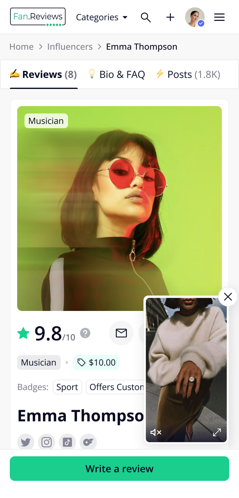 Creator page mobile - video