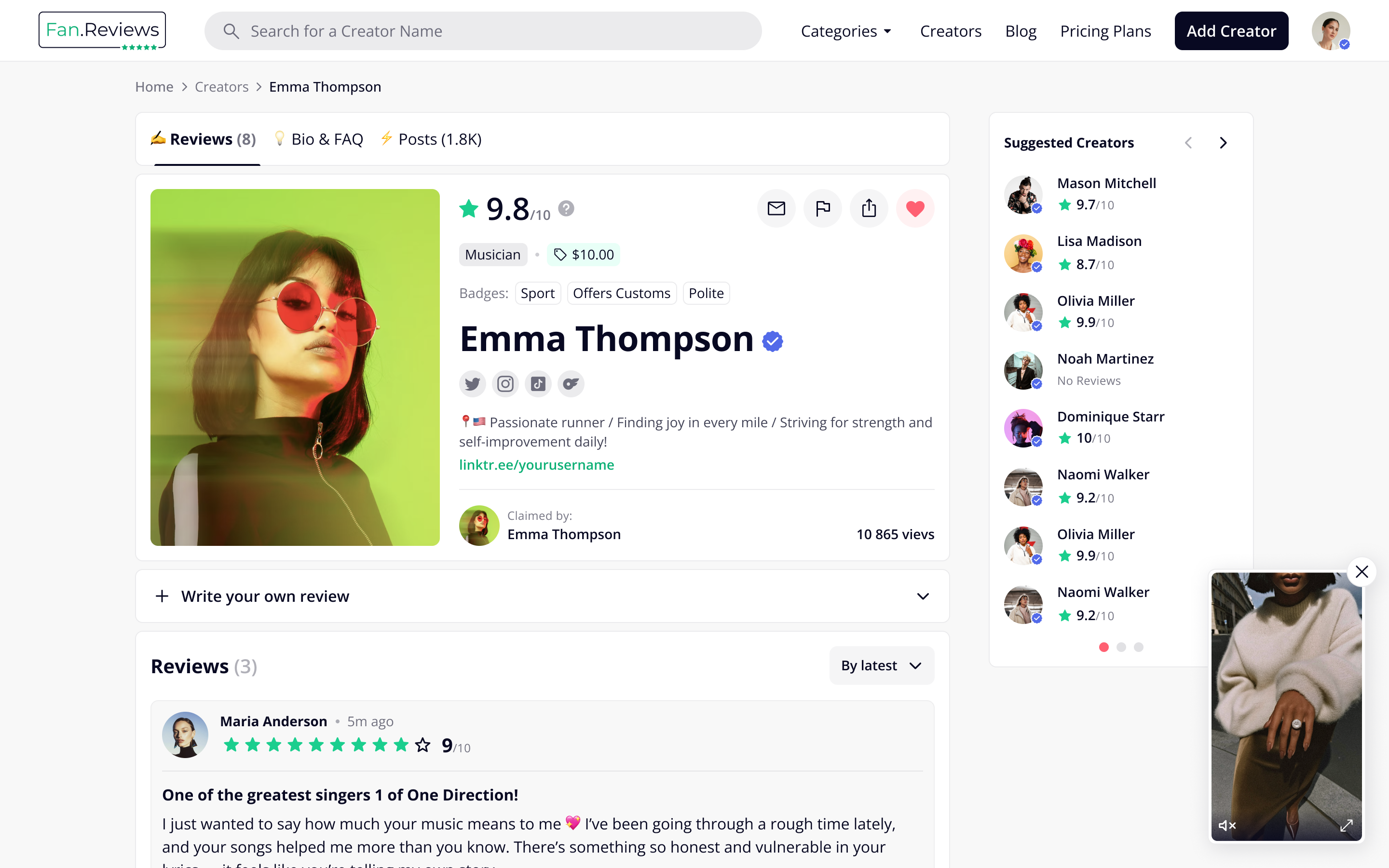 Creator page with explainer video
