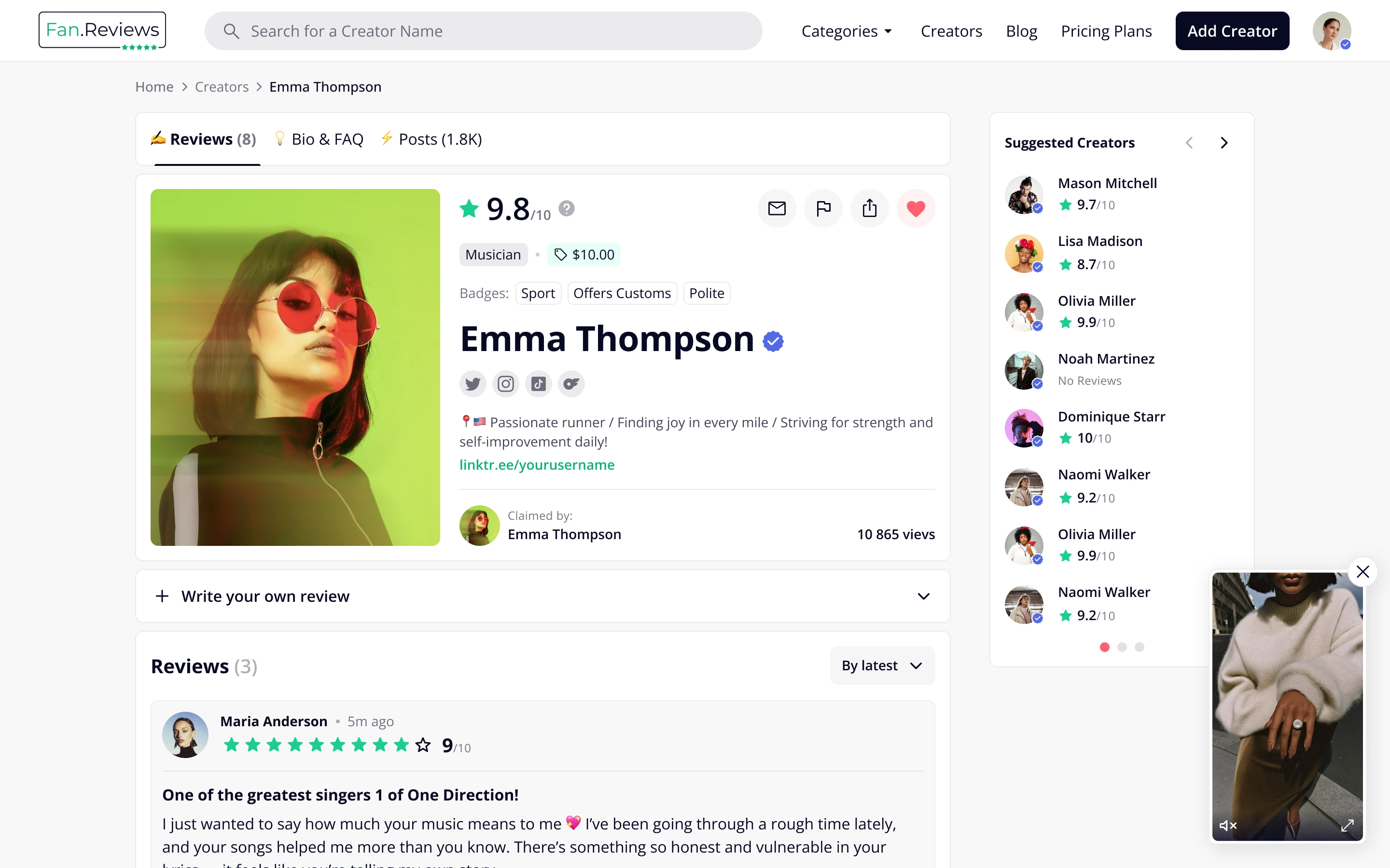 Creator page with explainer video
