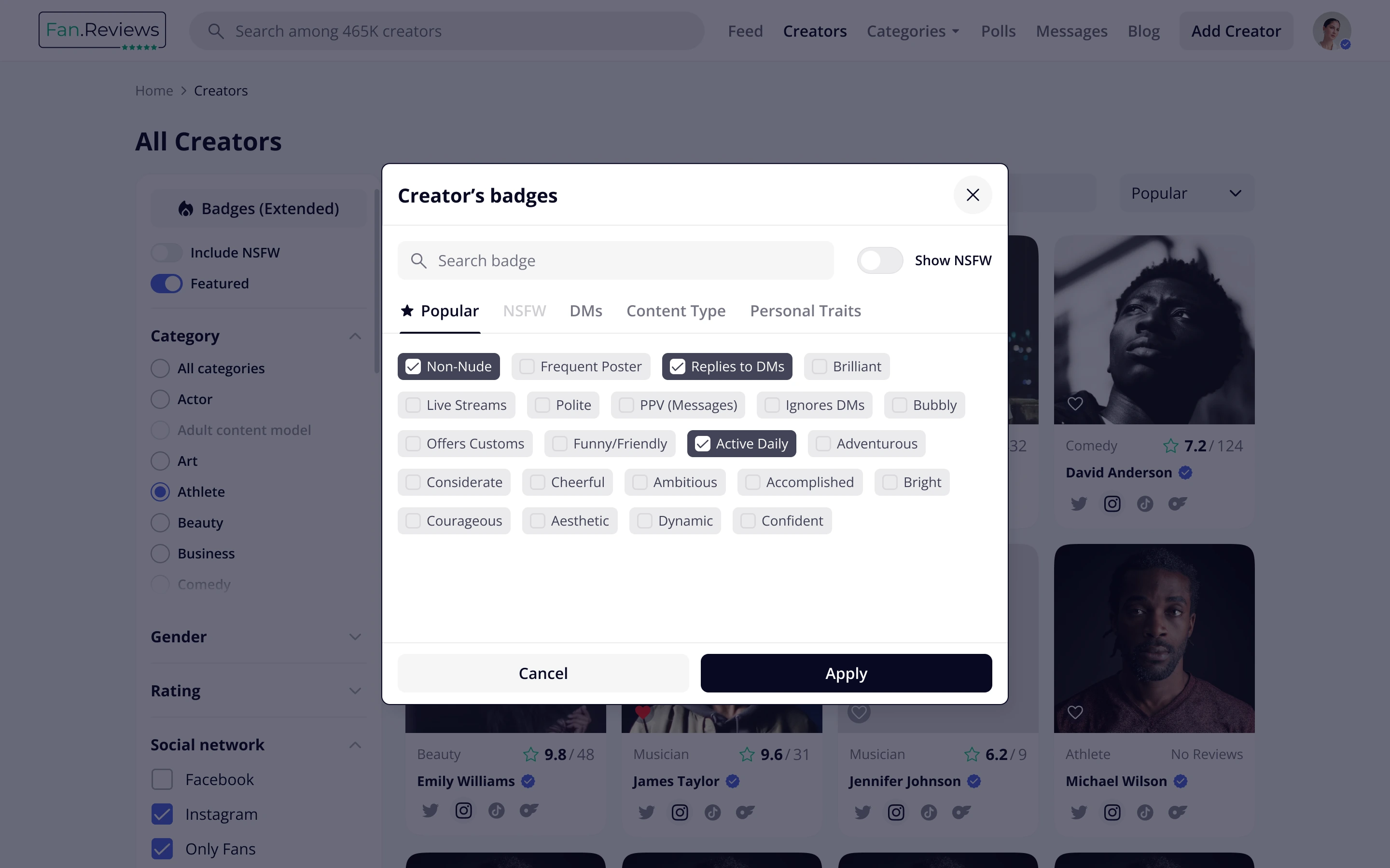 Badges modal