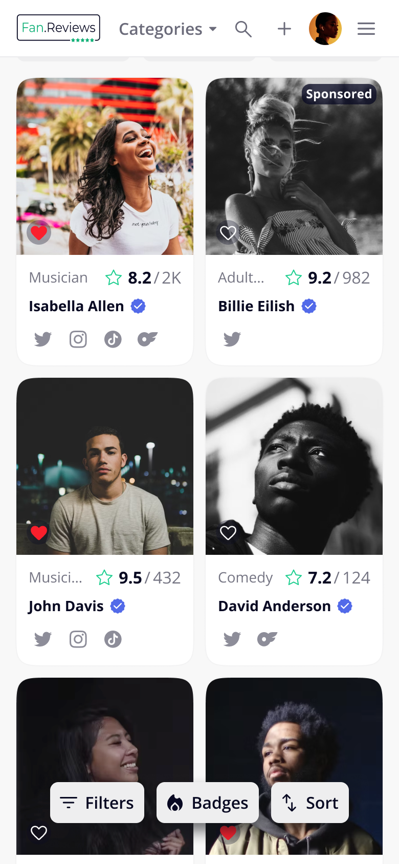 Creators page mobile