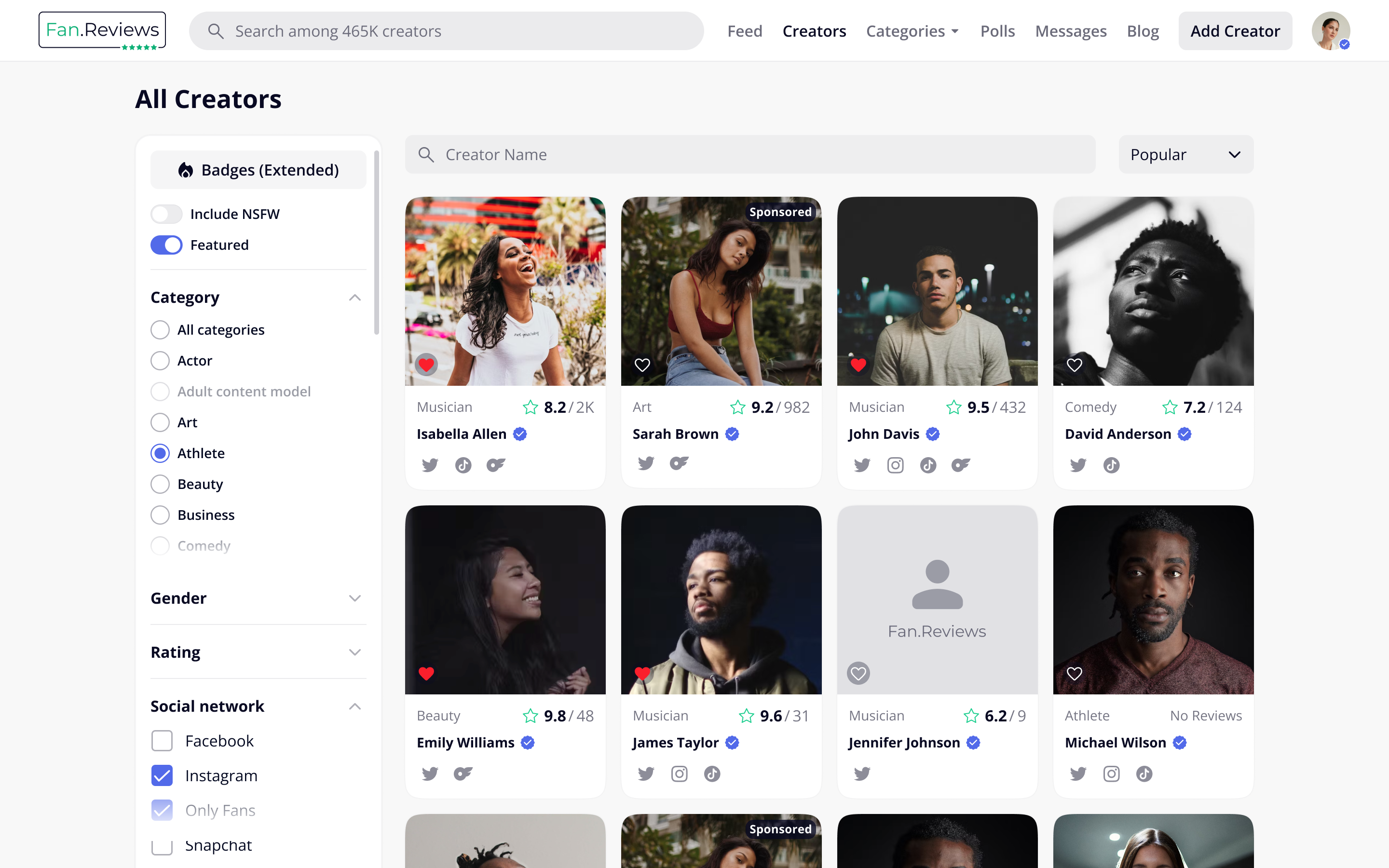 Creators directory page