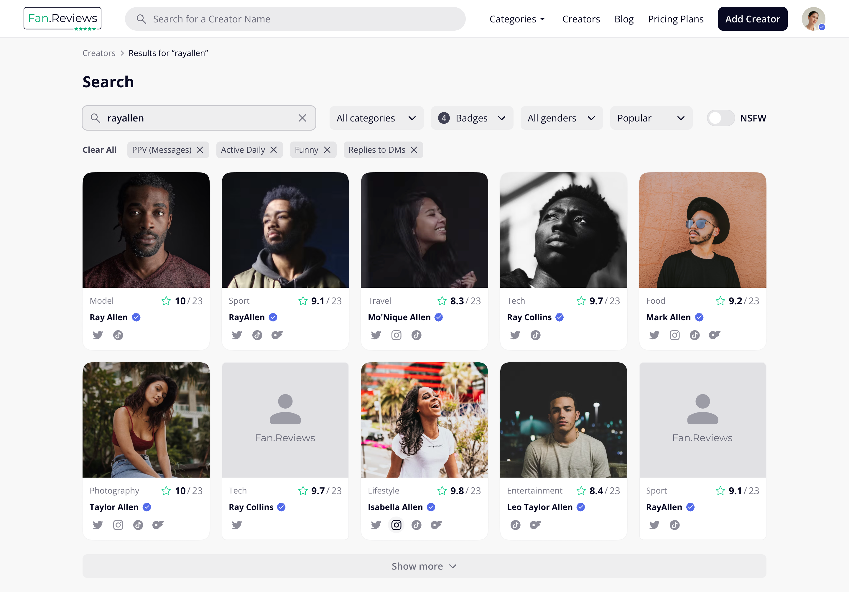 Google search results showing Fan Reviews