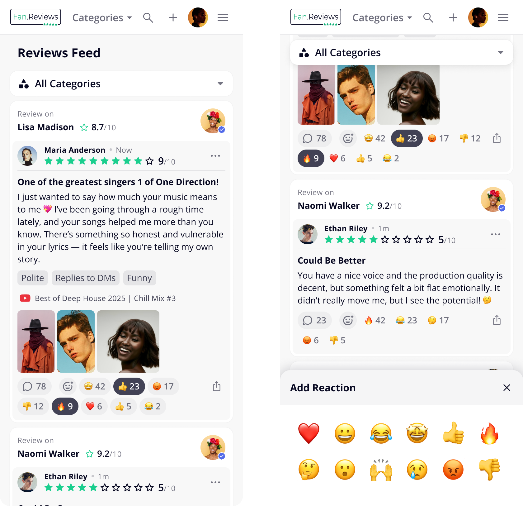 Reviews feed - mobile