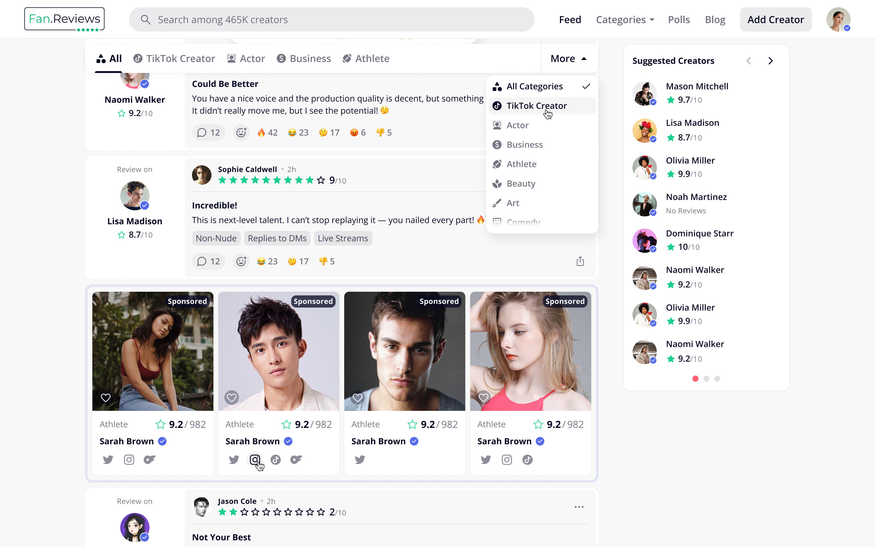 Reviews feed - scrolled view