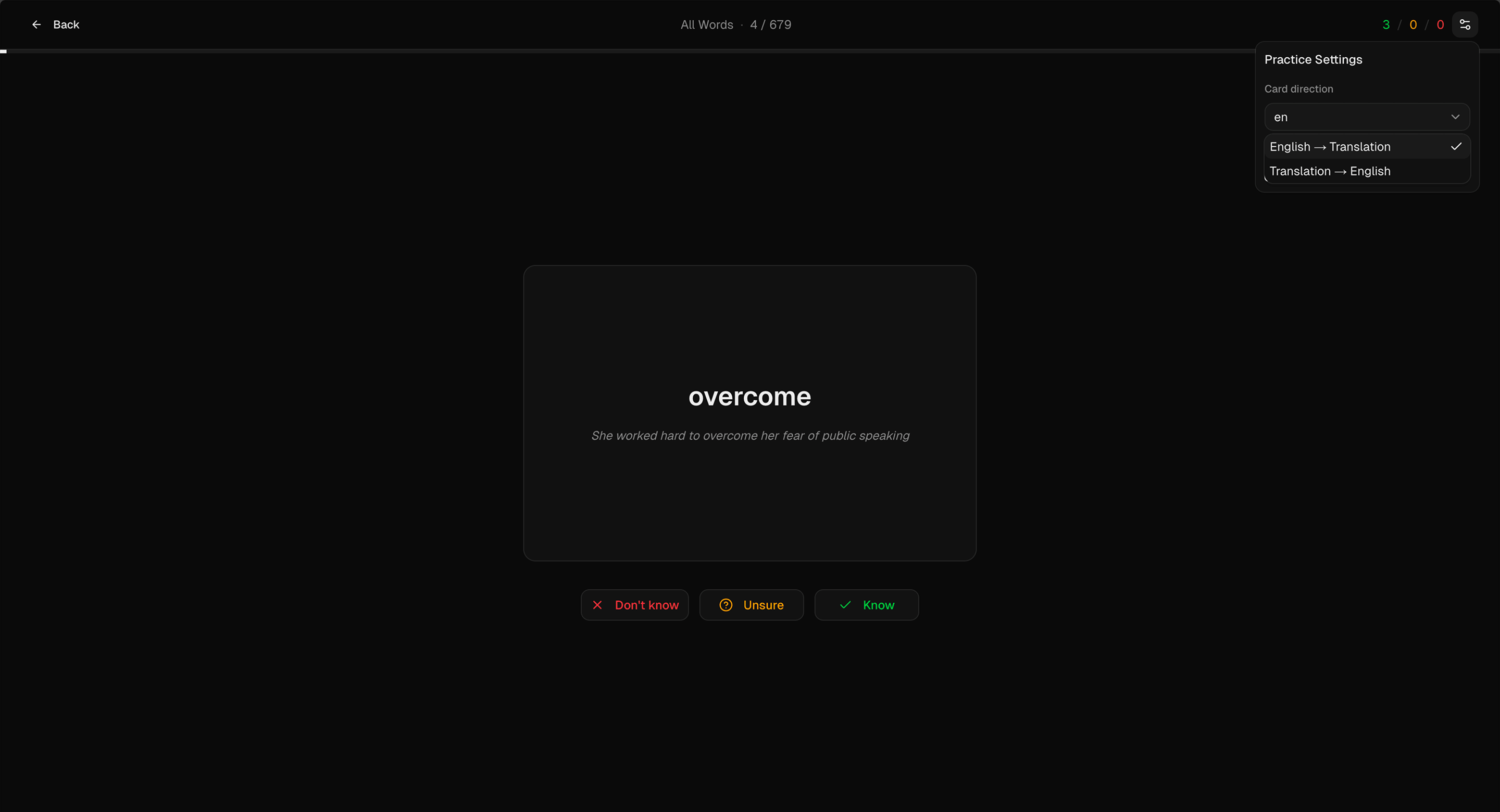 Vocabulary learner — progress